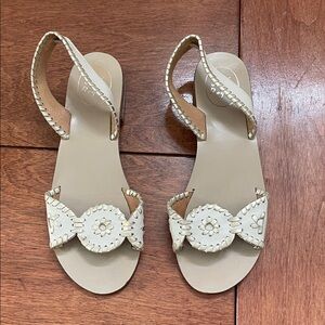 Jack Rogers Cream and Gold Slingback Sandals with Classic Design